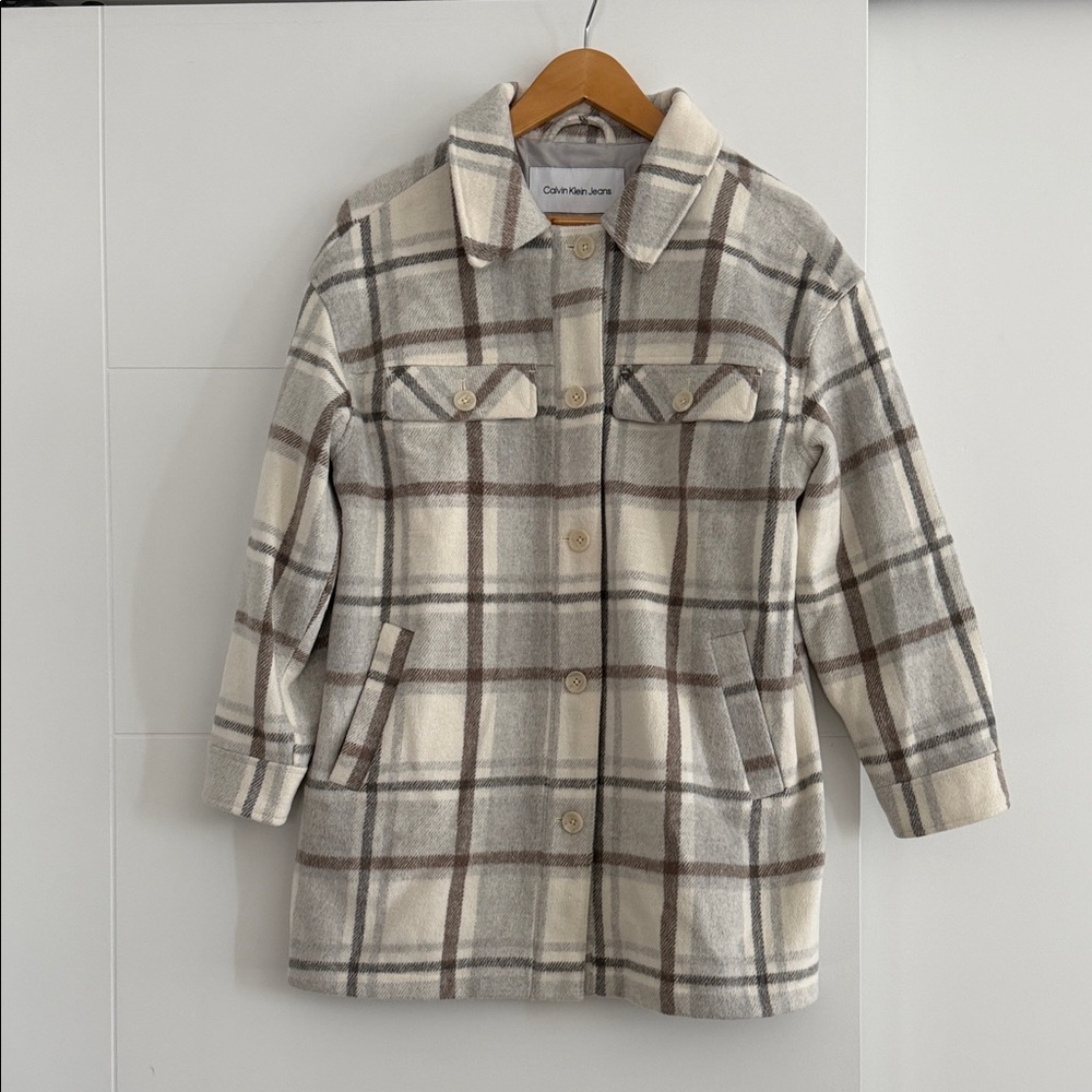 Calvin Klein Checkered Jacket - Cream and Brown